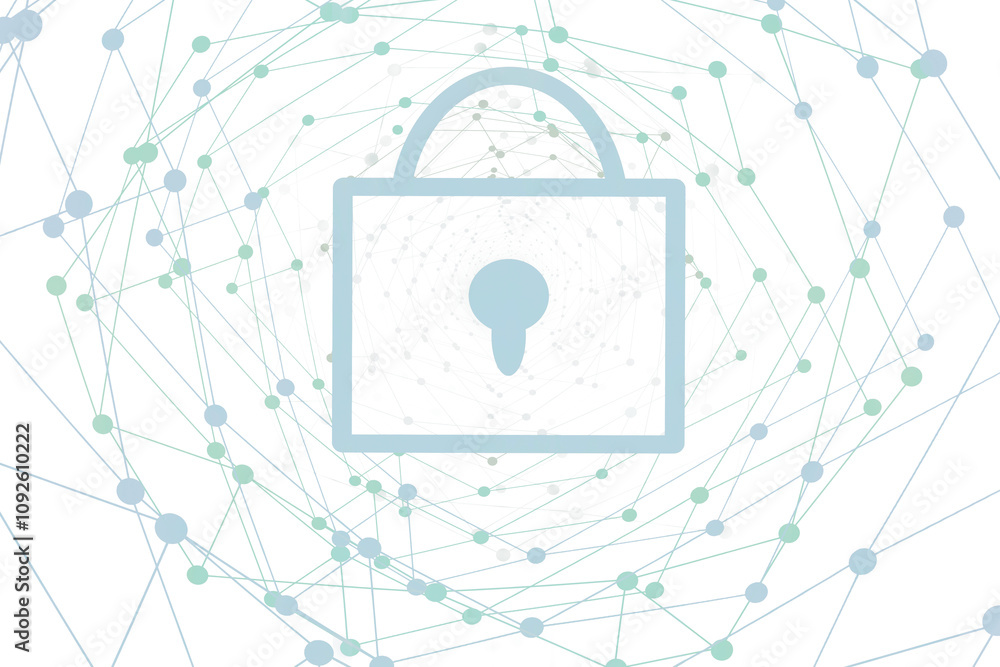 Aufkleber a lock icon symbolizing data security, with a network of interconnected nodes in light pastel colors