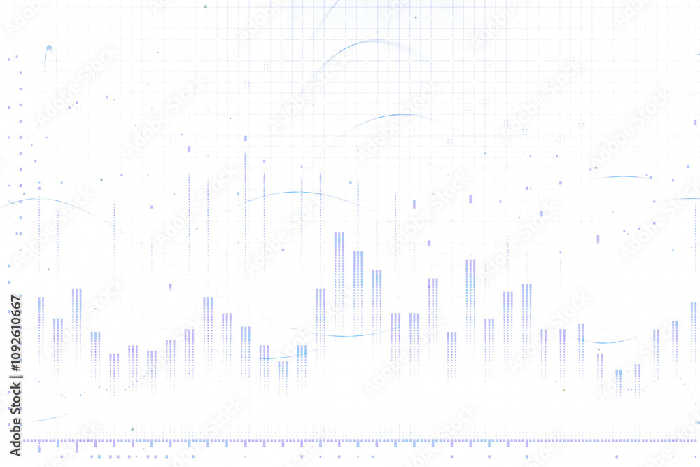 Poster Abstract forex and stock market chart featuring bar graphs, data points, and lines on a white background. Modern business analysis concept