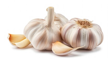 Obraz premium Garlic Bulbs on White Background