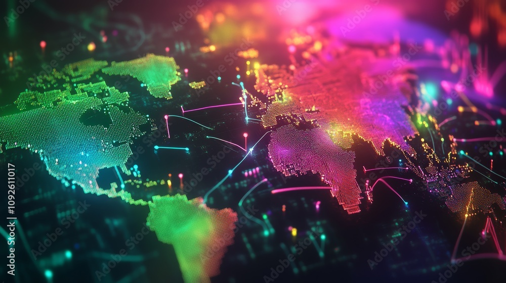 Poster global network visualization: a colorful digital world map