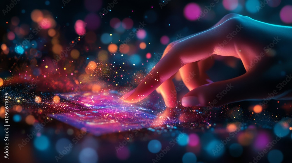 Poster fingertip interaction with futuristic digital interface