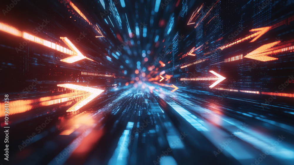 Aufkleber radiant arrows in motion create dynamic scene with glowing speed trails, showcasing futuristic digit