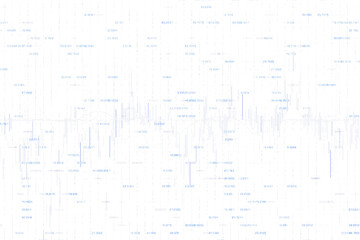Abstract digital data patterns with numeric values and linear elements on a white background. Represents technology, data, and analytics concepts