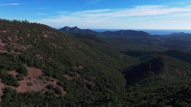Aerial drone view of the sea from the Esterel massif