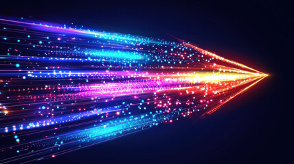 Obraz premium Colorful energy filled arrows with glowing light trails create dynamic sense of speed and motion, showcasing vibrant hues of blue, pink, and orange