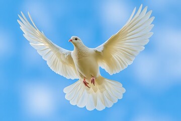 Obraz premium Majestic White Bird in Flight Against a Blue Sky