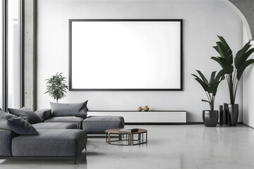 Mock up poster or photo frame in the living room with couch part  27