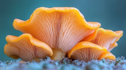 Vibrant orange mushrooms with intricate gills.