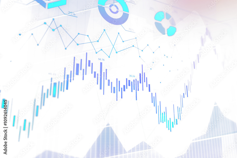 Poster Transparent financial charts and graphs with data visualization, focusing on forex trends and stock market analysis, isolated on a white background