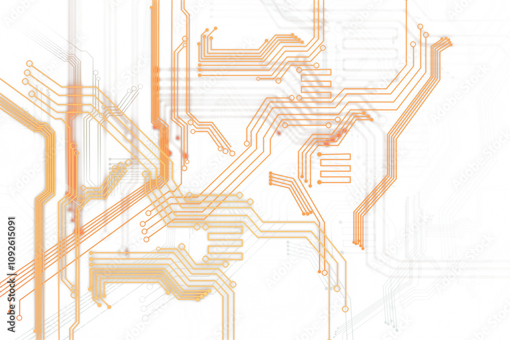 Poster abstract illustration of a circuit board with orange lines. high-tech, futuristic design on a clean 