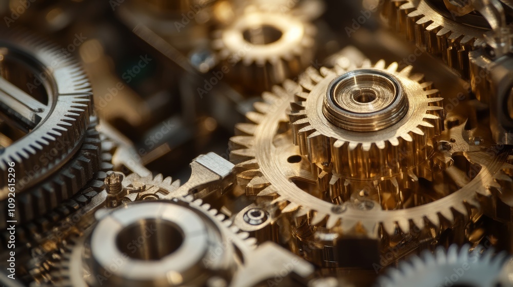 Poster intricate gears: a detailed view of a clock mechanism