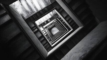 Fototapeta premium Abstract Black and White Image of a Receding Stairwell