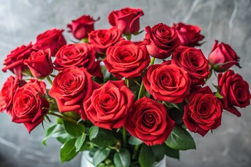 Obraz premium Vibrant red roses artistic floral display studio setting minimalist aesthetic close-up perspective nature's beauty
