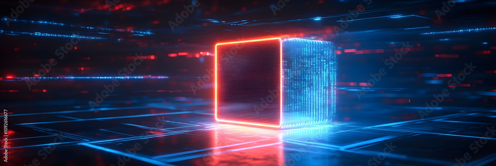 Poster a glowing digital folder with holographic data, representing the future of data storage and processi