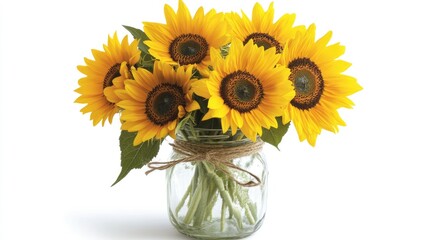 Obraz premium Bright Sunflowers in Rustic Jar with Twine Detail