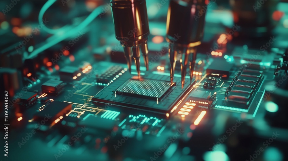 Poster high-tech circuit board assembly with precision tools