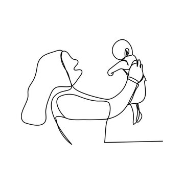 recommend clip art: Abstract mother with a child in continuous one line drawing art style. Mother`s Day card. Woman hugging her baby. Happy motherhood concept. Modern vector illustration