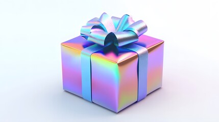 Obraz premium Holographic Gift Box with Blue Bow