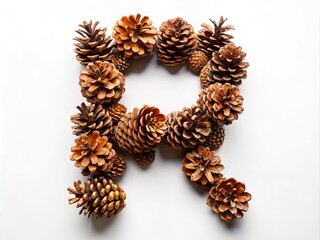 White backdrop showcases a stylized pine cone 'R'.