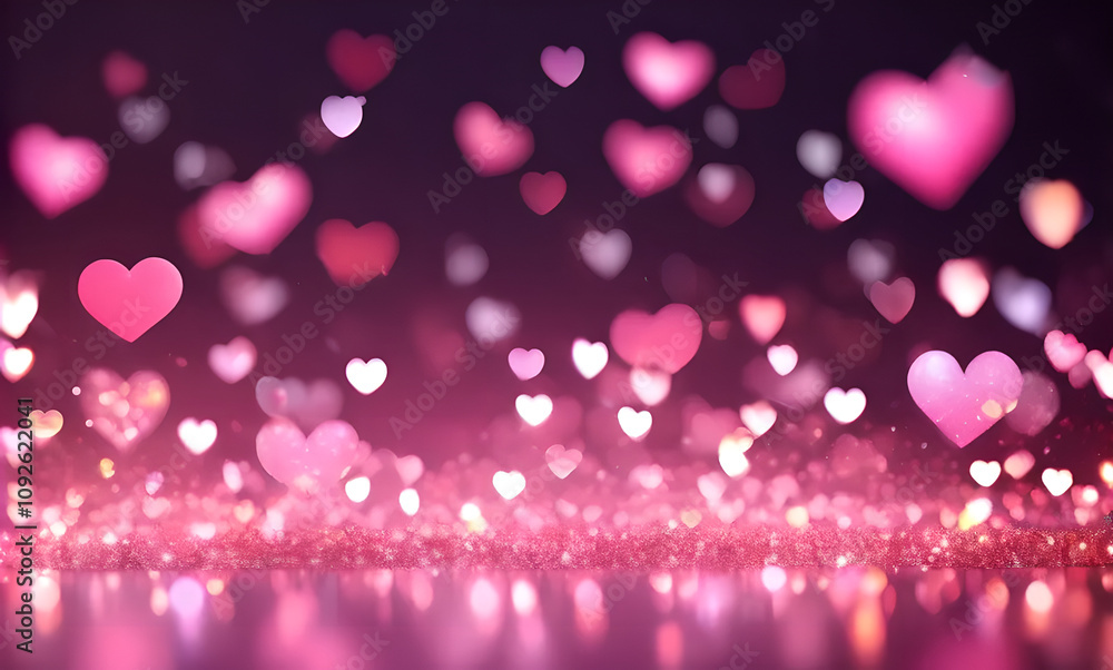 Aufkleber Pink background with many hearts scattered throughout. The hearts are of different sizes and are spread out across the background