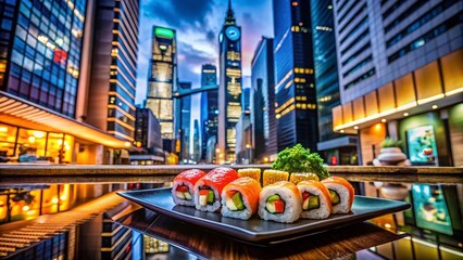 Naklejka premium Japanese Sushi Outline Collection for Urban Exploration Photography, Showcasing Iconic Dishes and Culinary Artistry in a Contemporary Urban Setting, Perfect for Food Lovers and Designers