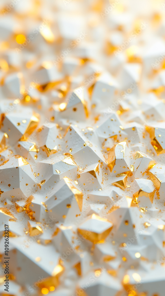 Aufkleber a detailed view of a textured surface made of small golden polygon facets, creating a shimmering eff