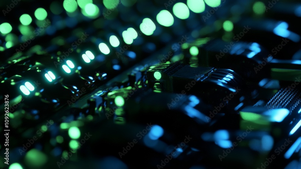 Poster futuristic circuitry design with glowing components