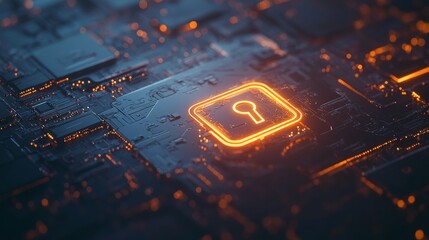 Futuristic Circuit Board with Glowing Keyhole Design