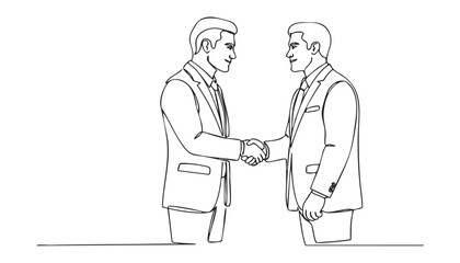 two man people shaking hands  one line continuous drawing