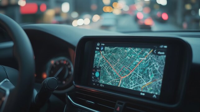 Modern Car Navigation System at Night