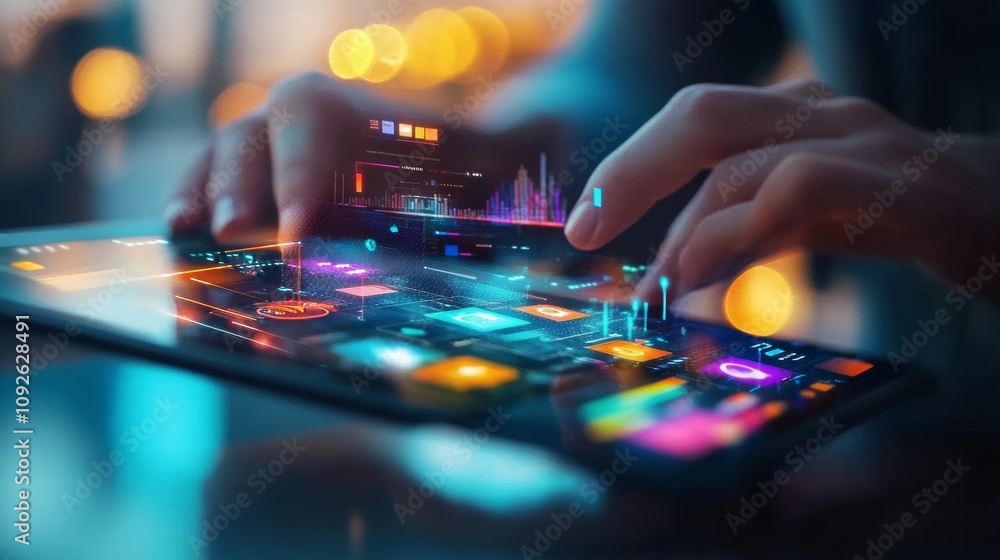 Poster interactive digital tablet display with futuristic interface