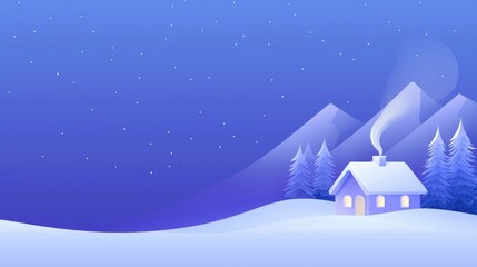 A Serene Winter Landscape with a Cozy Cabin at Dusk