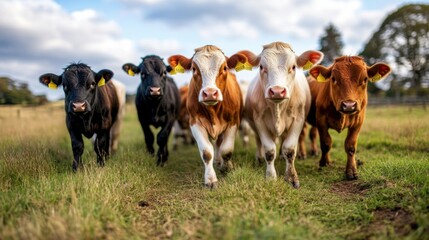 Cattle Grazing on Pasture with Scenic Sky