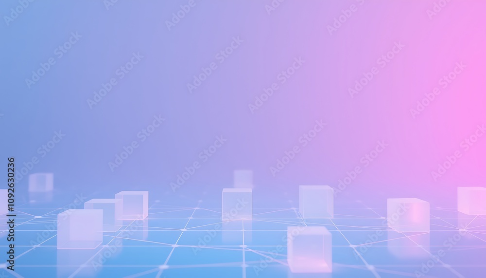Poster minimalist tech wallpaper showing faded network lines and translucent cubes, arranged in a soothing 