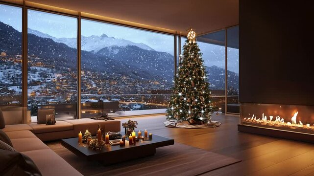 "Cozy Christmas Cabin with Snowfall Ambiance"