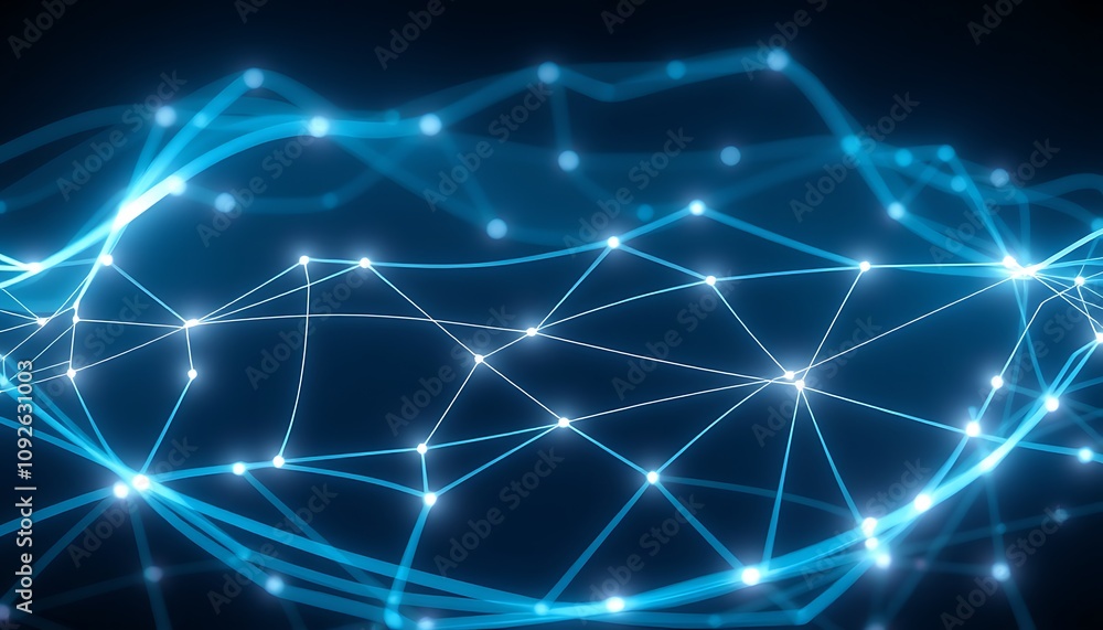 Poster a minimalist tech wallpaper with ethereal neon lines, forming a soft mesh network on a dark backgrou