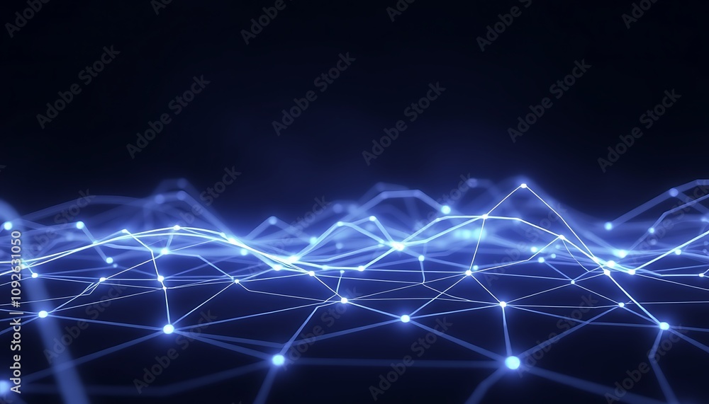 Poster a minimalist tech wallpaper with ethereal neon lines, forming a soft mesh network on a dark backgrou