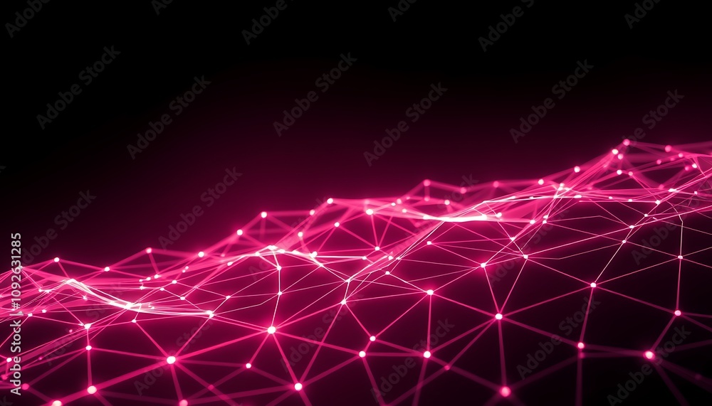 Poster a minimalist tech wallpaper with ethereal neon lines, forming a soft mesh network on a dark backgrou