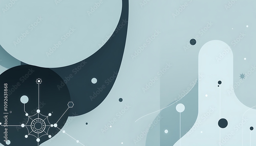 Poster wallpaper featuring abstract shapes and delicate tech symbols in a monochromatic palette, creating a