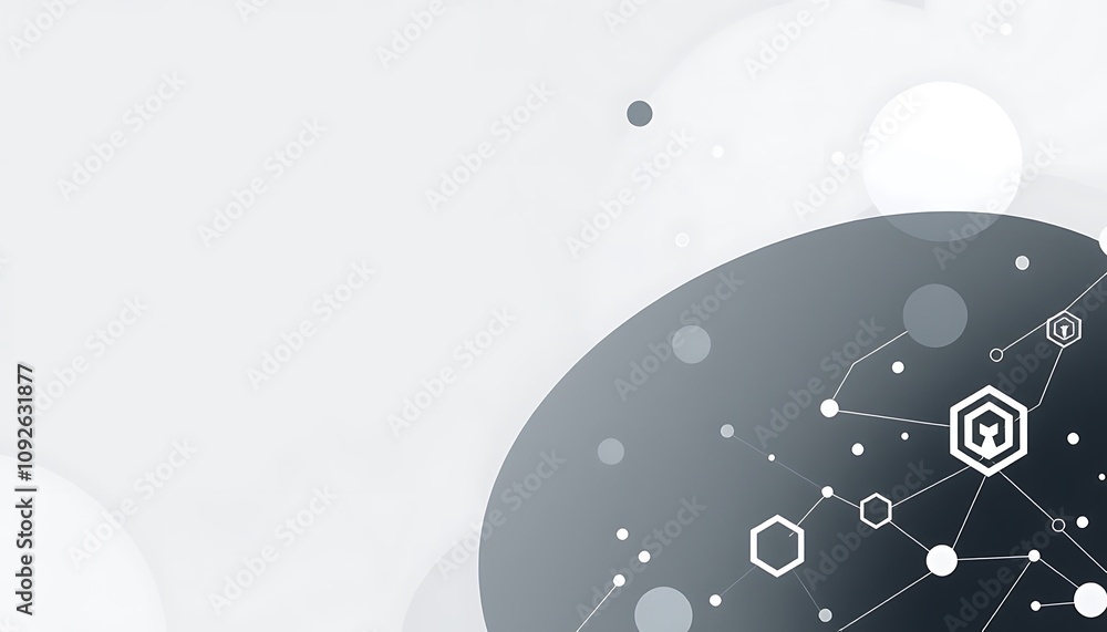 Poster wallpaper featuring abstract shapes and delicate tech symbols in a monochromatic palette, creating a