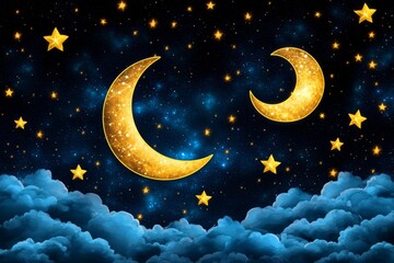 Naklejka premium A celestial aesthetic of a starry night sky, with constellations and a glowing crescent moon