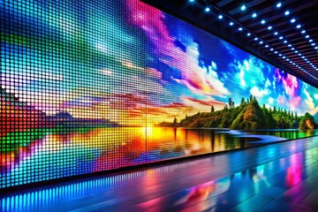 LED Screen Wallpaper - Pixelated Display, Digital Landscape