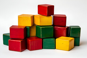 Obraz premium Colorful wooden building blocks indoor play area toy collection bright environment close-up creative learning concept