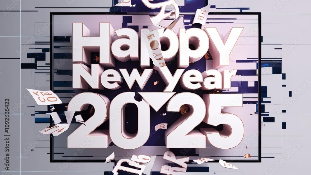 Fototapete digital glitch abstract happy new year text with fragmented pieces floating around celebratory artwo