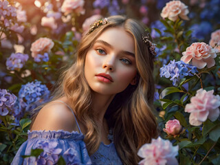 Fototapeta premium portrait of a girl with flowers