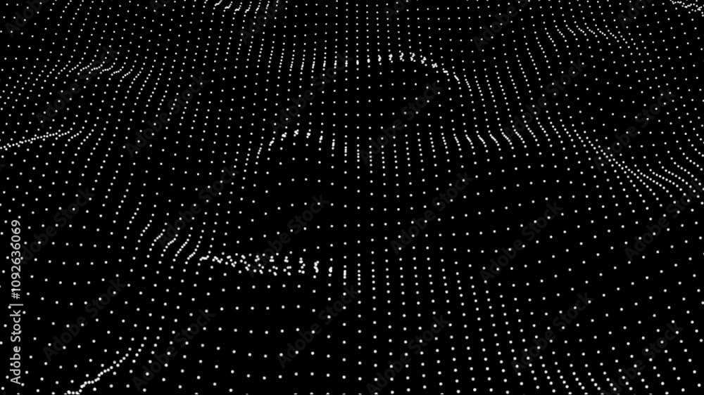 Poster abstract wave technology black background with white color digital dot animation. abstract particles