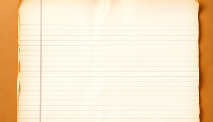 Naklejka premium A vintage, worn, and weathered lined notebook page, with yellowed paper, faded ink lines, and s, set against a warm, soft, and calming background, evoking a sense of nostalgia and introspection.