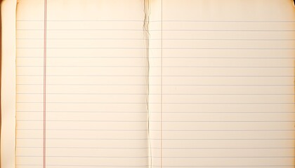 Naklejka premium A vintage, worn, and weathered lined notebook page, with yellowed paper, faded ink lines, and s, set against a warm, soft, and calming background, evoking a sense of nostalgia and introspection.