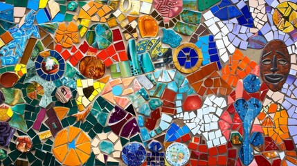 Fototapeta premium A mosaic of cultural symbols and icons, intricately arranged to form a cohesive whole