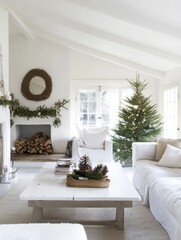 White Living Room Christmas Decor Minimalist Style